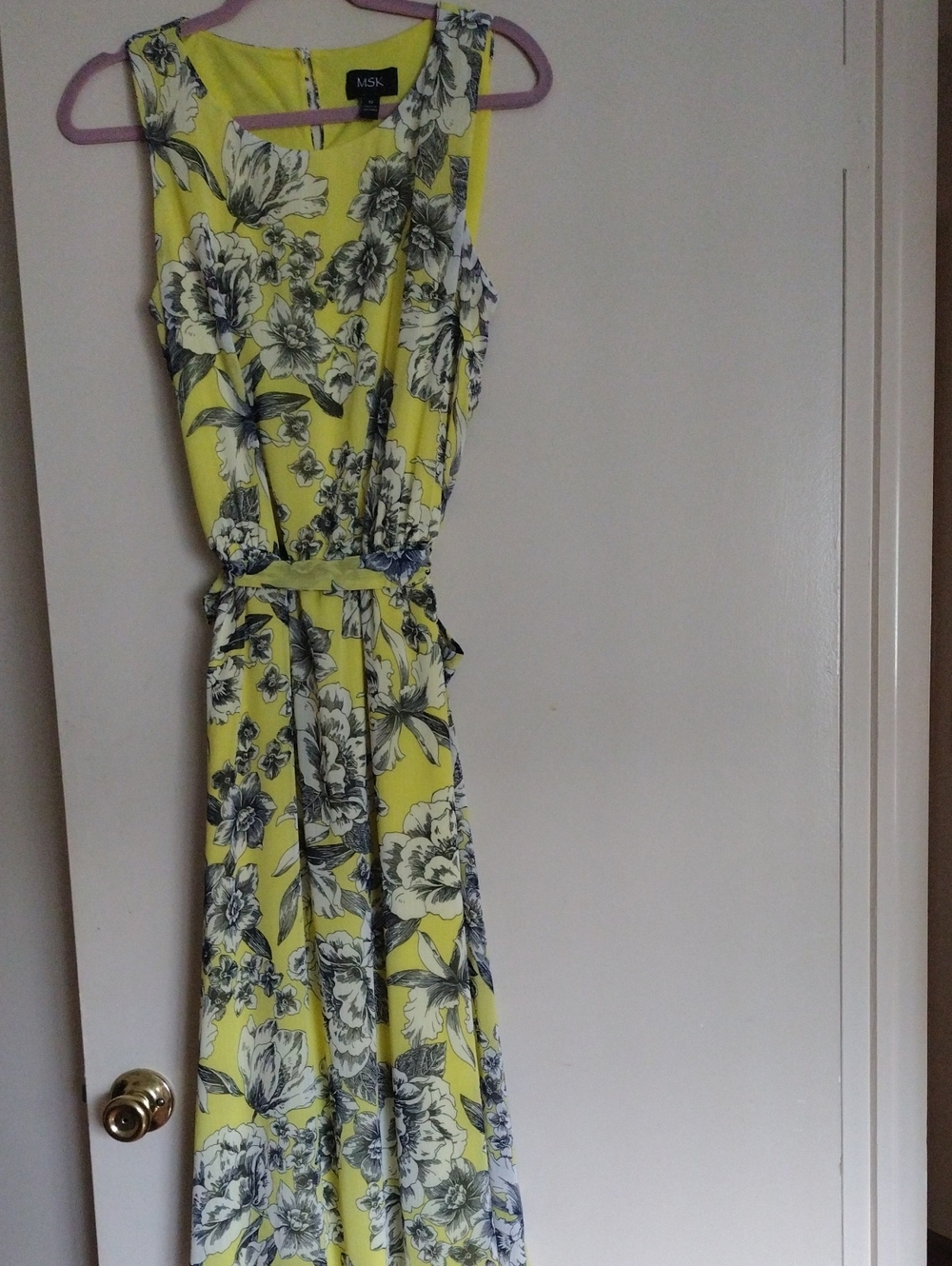 MSK Yellow Maxi Dress with Gray Floral Print
